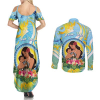 Personalised Fiji Mother's Day Couples Matching Summer Maxi Dress and Long Sleeve Button Shirt I Love You Mom