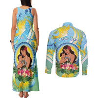 Personalised Fiji Mother's Day Couples Matching Tank Maxi Dress and Long Sleeve Button Shirt I Love You Mom
