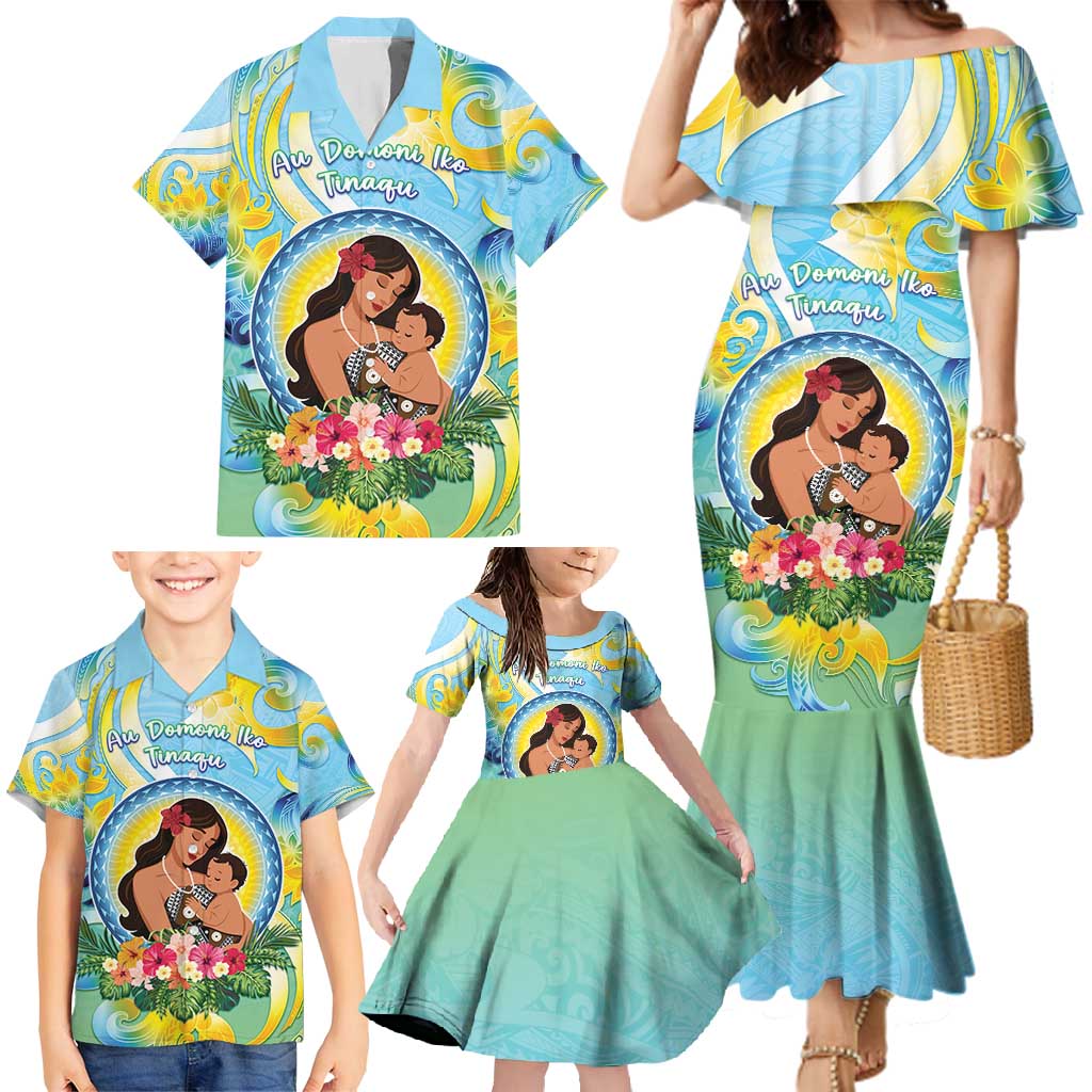 Personalised Fiji Mother's Day Family Matching Mermaid Dress and Hawaiian Shirt I Love You Mom