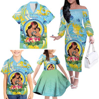 Personalised Fiji Mother's Day Family Matching Off The Shoulder Long Sleeve Dress and Hawaiian Shirt I Love You Mom