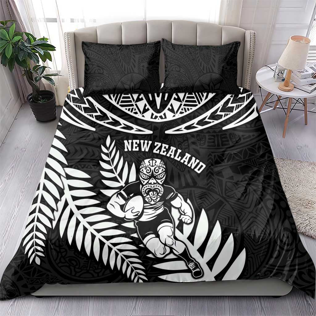New Zealand Rugby Bedding Set Silver Fern Maori Pattern