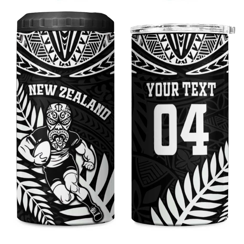 Custom New Zealand Rugby 4 in 1 Can Cooler Tumbler Silver Fern Maori Pattern