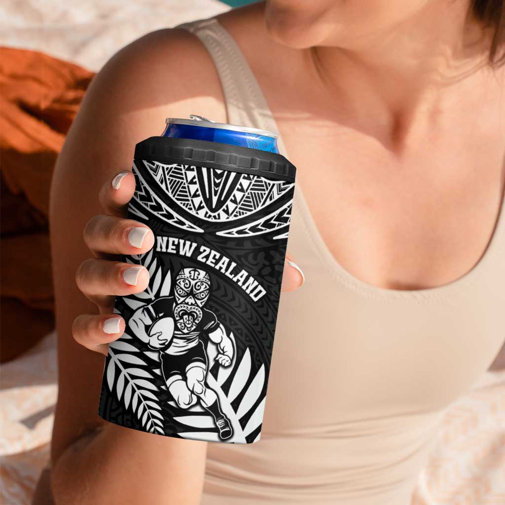 Custom New Zealand Rugby 4 in 1 Can Cooler Tumbler Silver Fern Maori Pattern