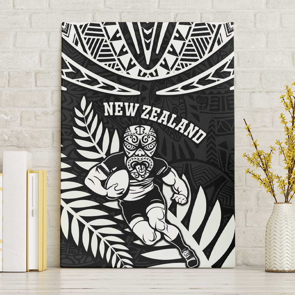 New Zealand Rugby Canvas Wall Art Silver Fern Maori Pattern