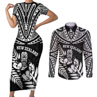 Custom New Zealand Rugby Couples Matching Short Sleeve Bodycon Dress and Long Sleeve Button Shirt Silver Fern Maori Pattern