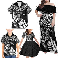 Custom New Zealand Rugby Family Matching Off Shoulder Maxi Dress and Hawaiian Shirt Silver Fern Maori Pattern