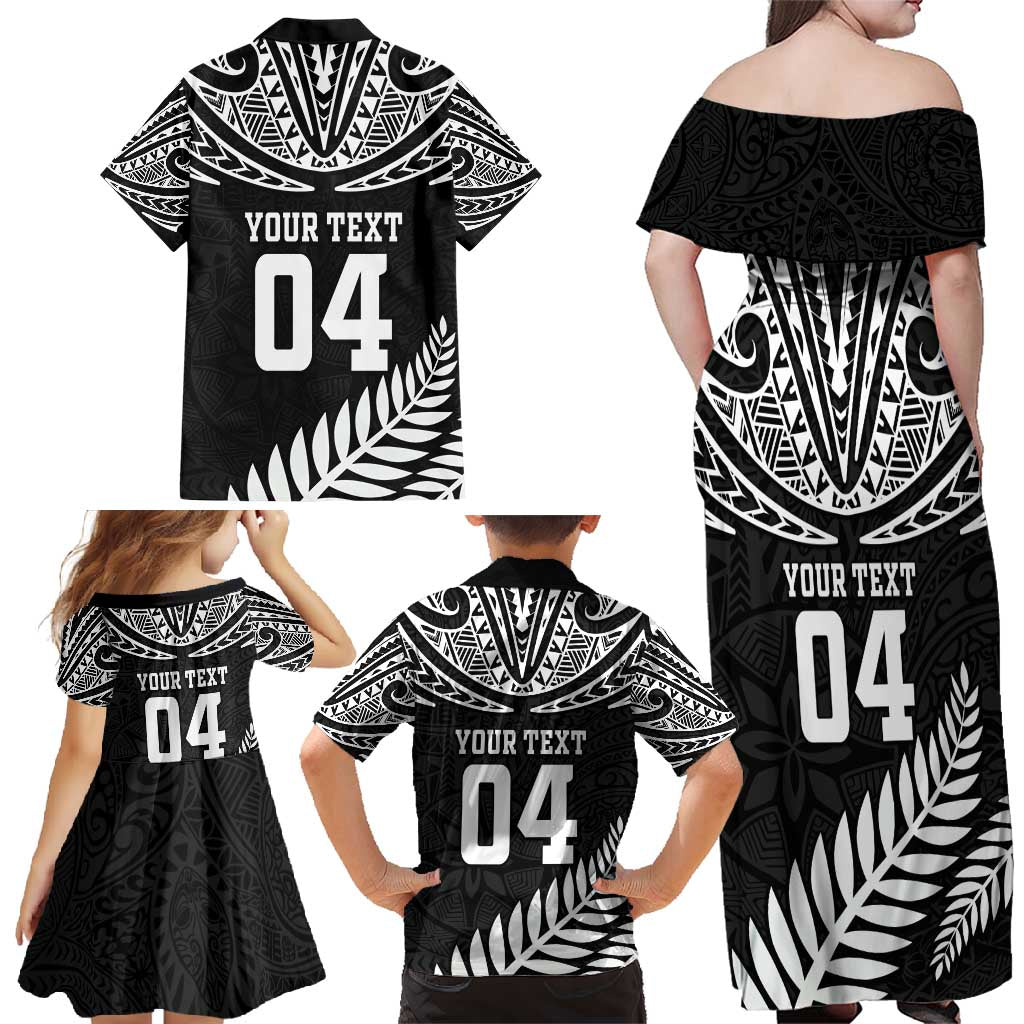 Custom New Zealand Rugby Family Matching Off Shoulder Maxi Dress and Hawaiian Shirt Silver Fern Maori Pattern