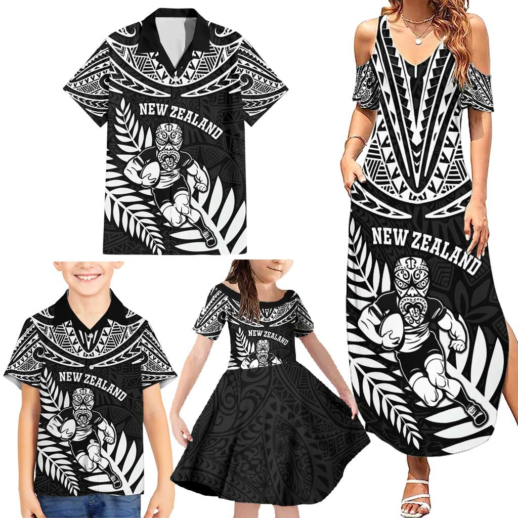 Custom New Zealand Rugby Family Matching Summer Maxi Dress and Hawaiian Shirt Silver Fern Maori Pattern