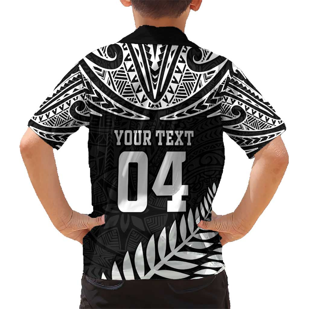 Custom New Zealand Rugby Kid Hawaiian Shirt Silver Fern Maori Pattern
