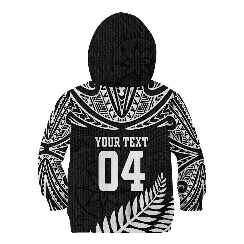 Custom New Zealand Rugby Kid Hoodie Silver Fern Maori Pattern