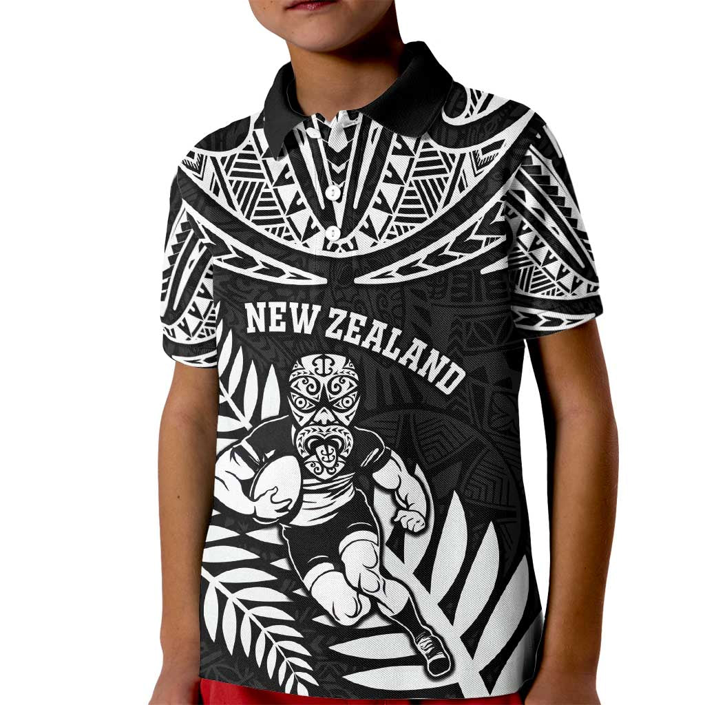 Custom New Zealand Rugby Kid Polo Shirt Silver Fern Maori Pattern