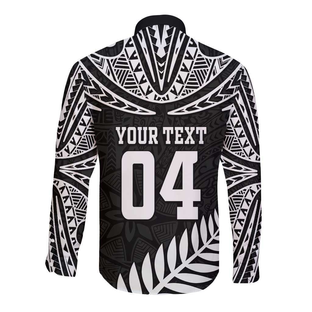 Custom New Zealand Rugby Long Sleeve Button Shirt Silver Fern Maori Pattern