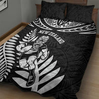 New Zealand Rugby Quilt Bed Set Silver Fern Maori Pattern