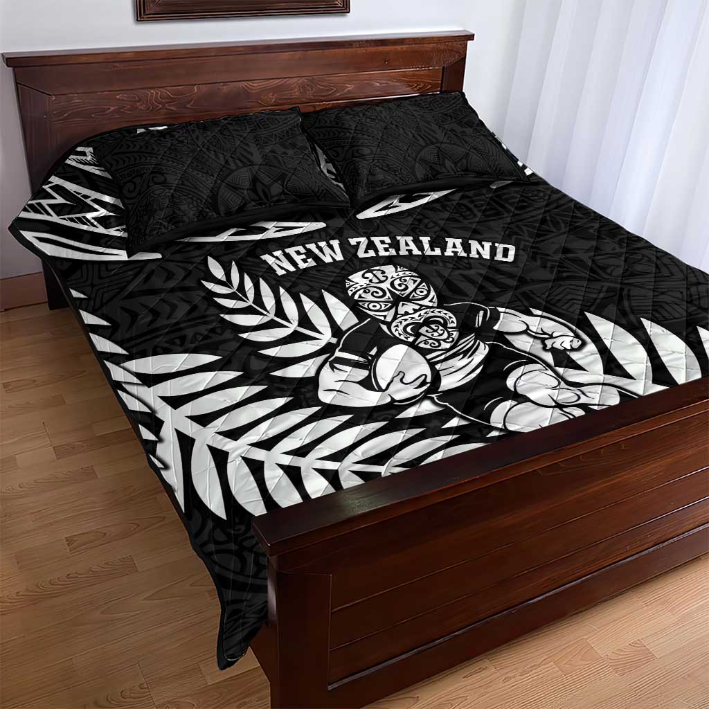New Zealand Rugby Quilt Bed Set Silver Fern Maori Pattern