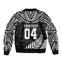 Custom New Zealand Rugby Sleeve Zip Bomber Jacket Silver Fern Maori Pattern