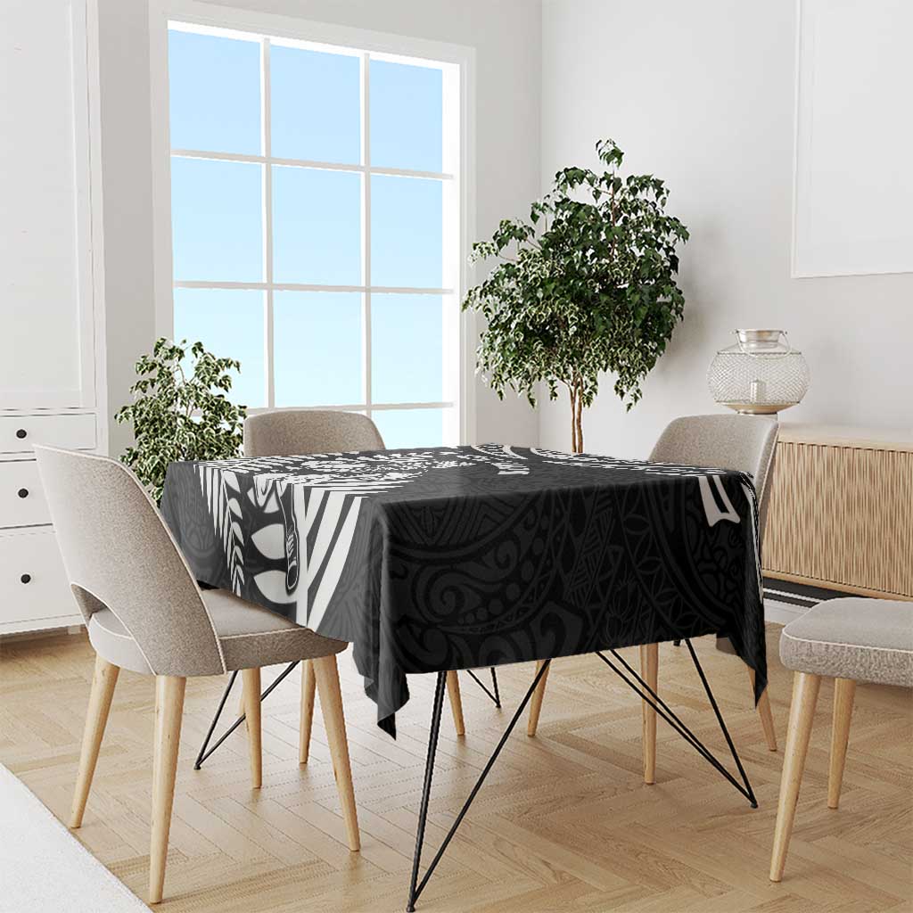 New Zealand Rugby Tablecloth Silver Fern Maori Pattern