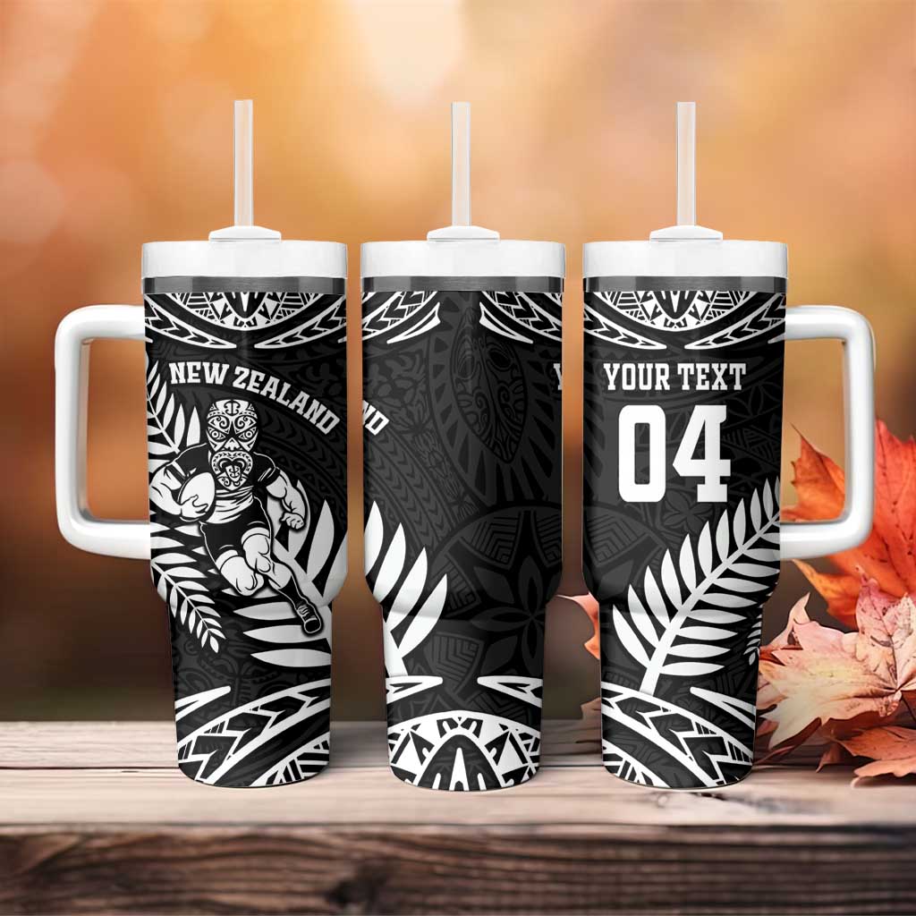 Custom New Zealand Rugby Tumbler With Handle Silver Fern Maori Pattern