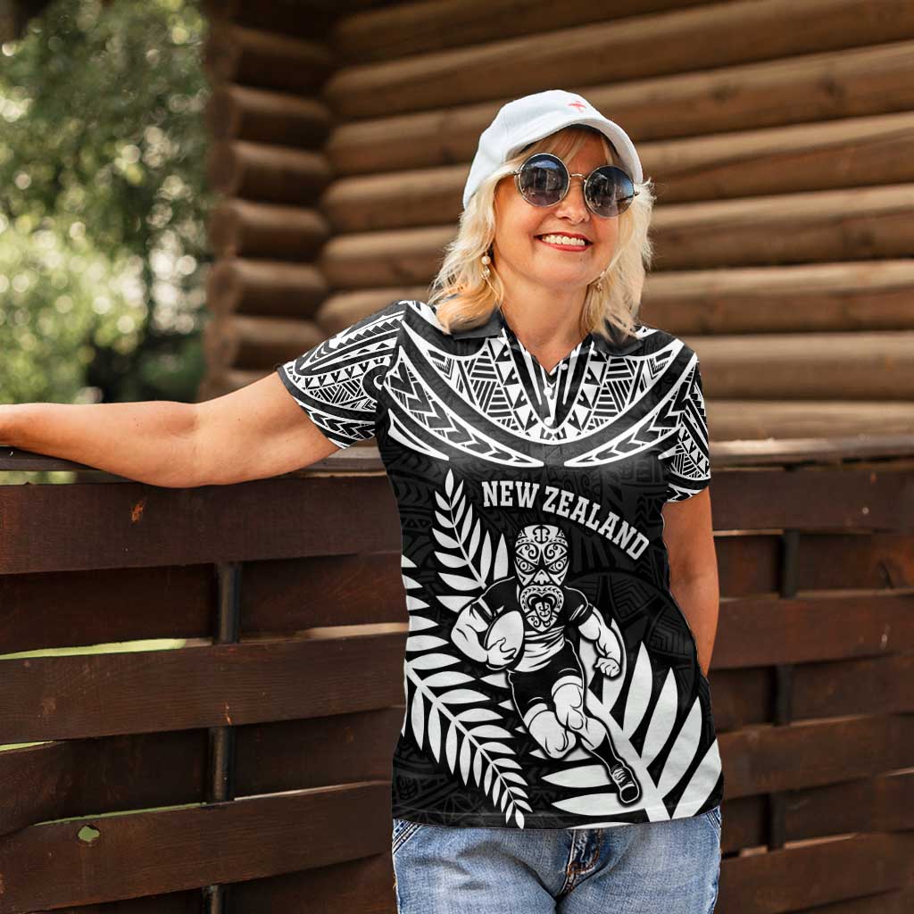 Custom New Zealand Rugby Women Polo Shirt Silver Fern Maori Pattern