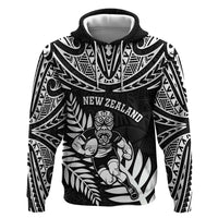 Custom New Zealand Rugby Zip Hoodie Silver Fern Maori Pattern