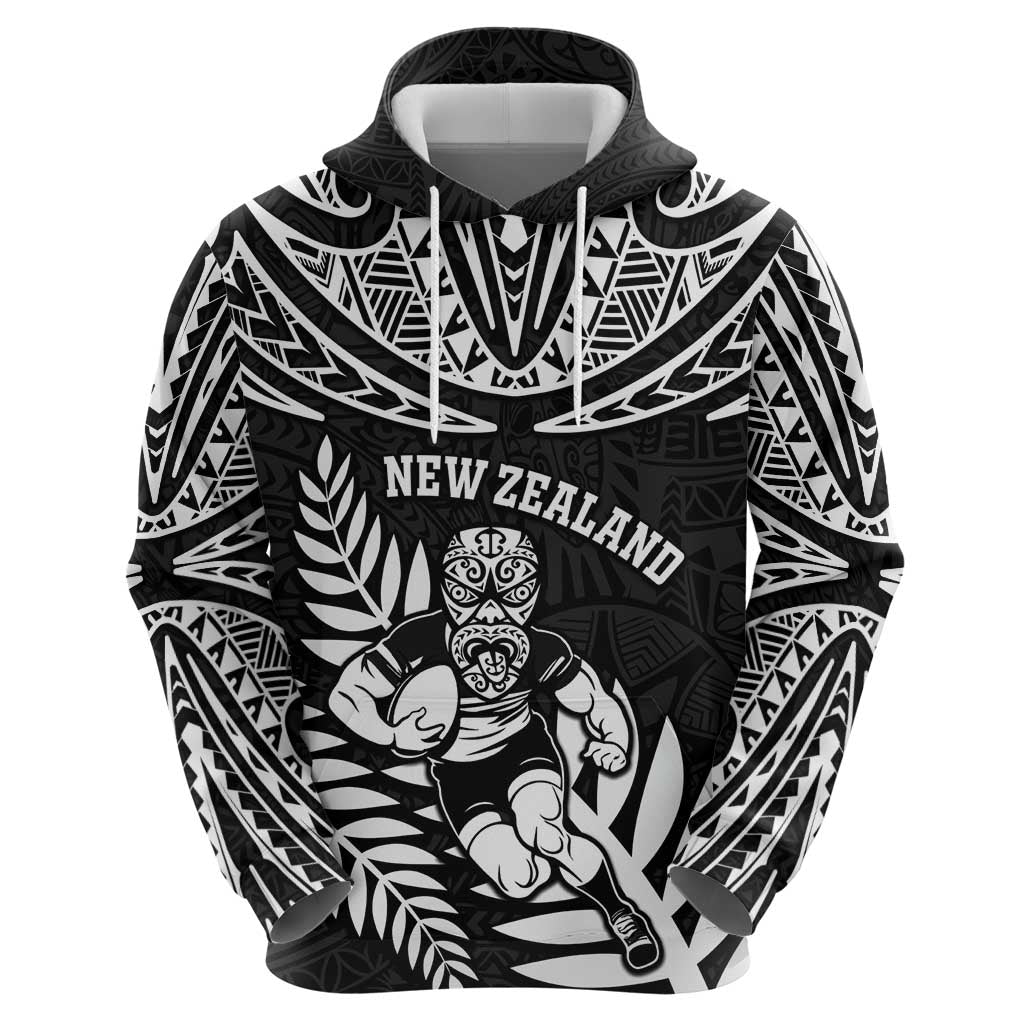 Custom New Zealand Rugby Zip Hoodie Silver Fern Maori Pattern