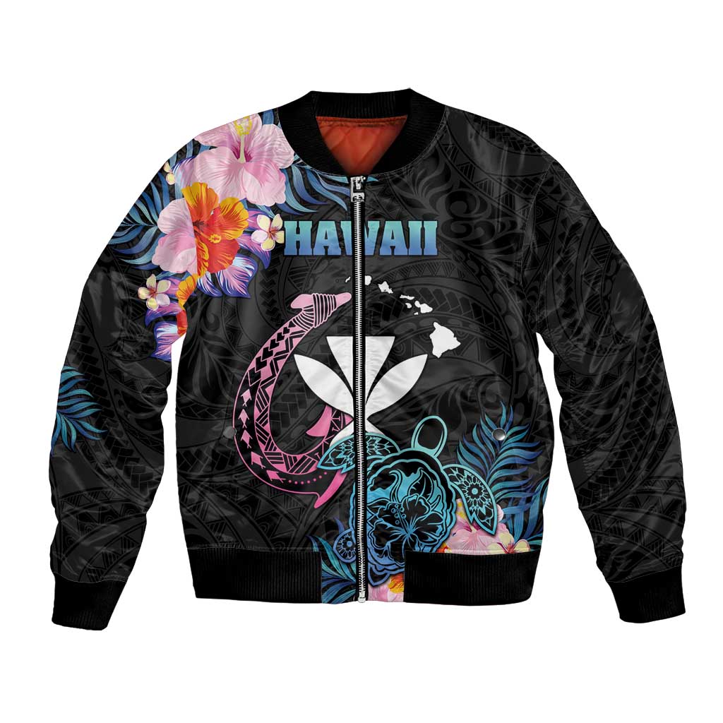 Personalised Hawaii Bomber Jacket Kanaka Maoli With Fish Hook