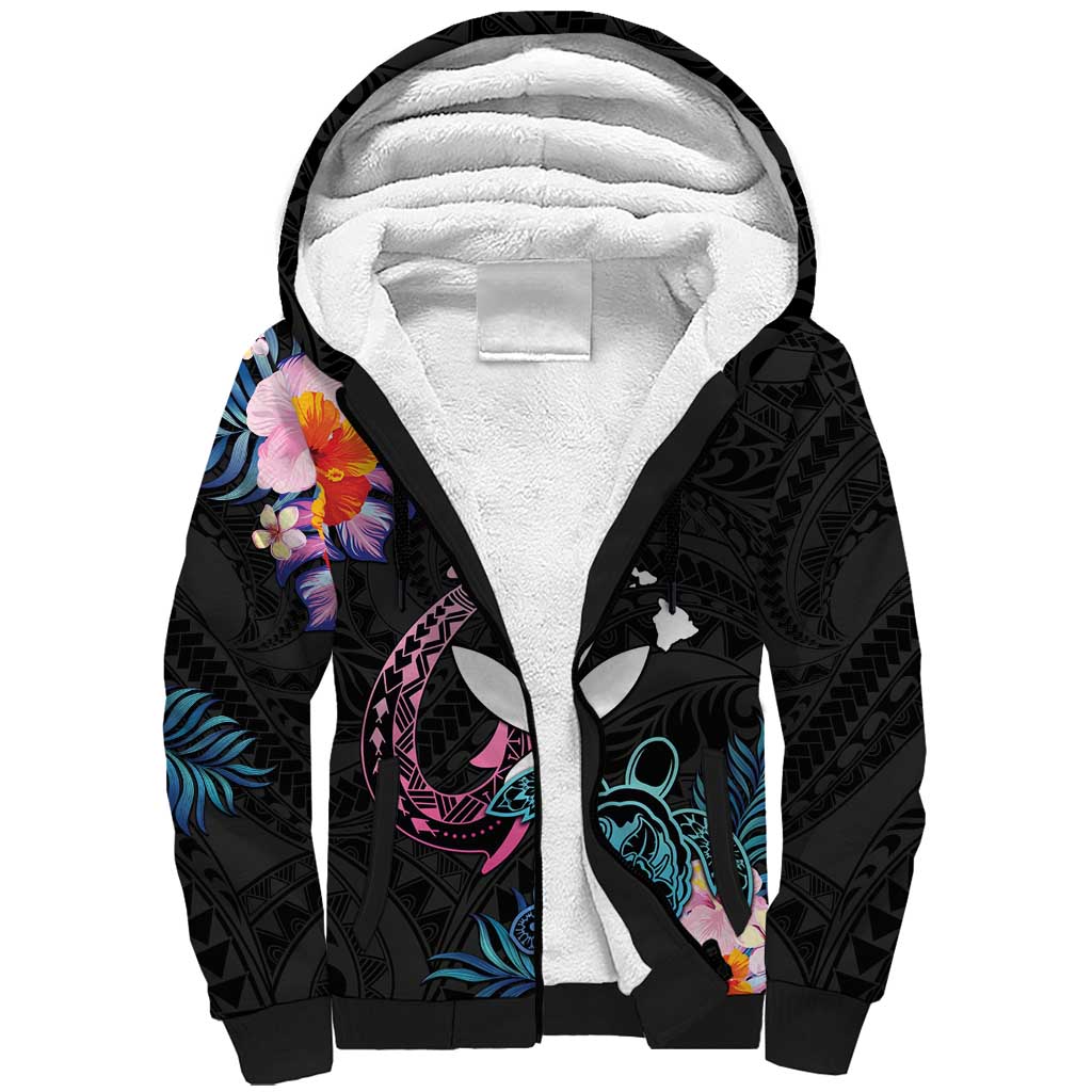 Personalised Hawaii Sherpa Hoodie Kanaka Maoli With Fish Hook