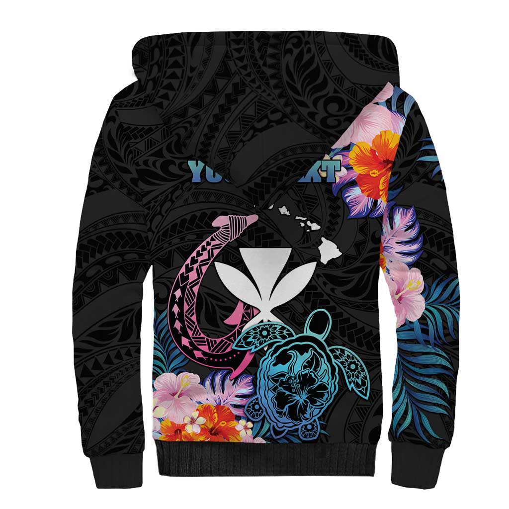 Personalised Hawaii Sherpa Hoodie Kanaka Maoli With Fish Hook