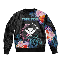 Personalised Hawaii Sleeve Zip Bomber Jacket Kanaka Maoli With Fish Hook