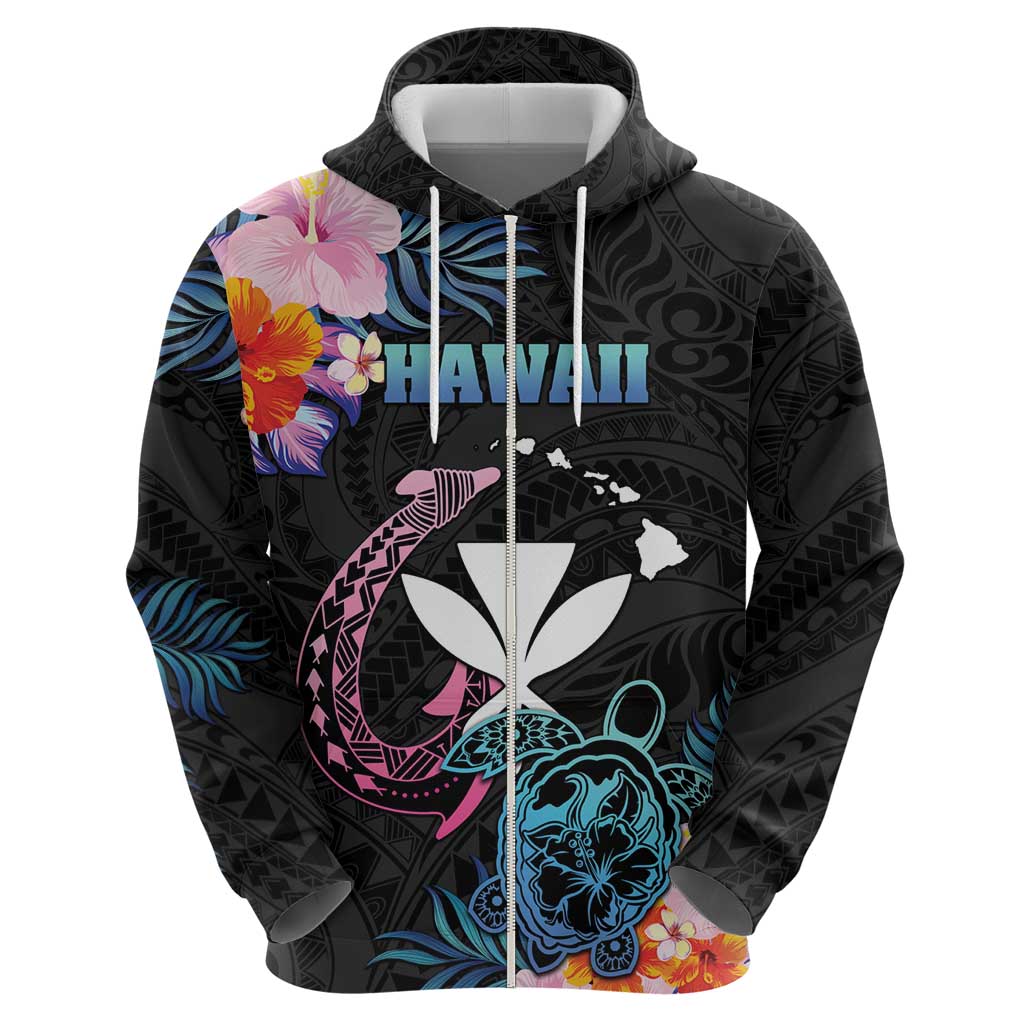 Personalised Hawaii Zip Hoodie Kanaka Maoli With Fish Hook
