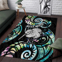 New Zealand Kiwi Bird Area Rug Silver Fern Koru Paua Shell