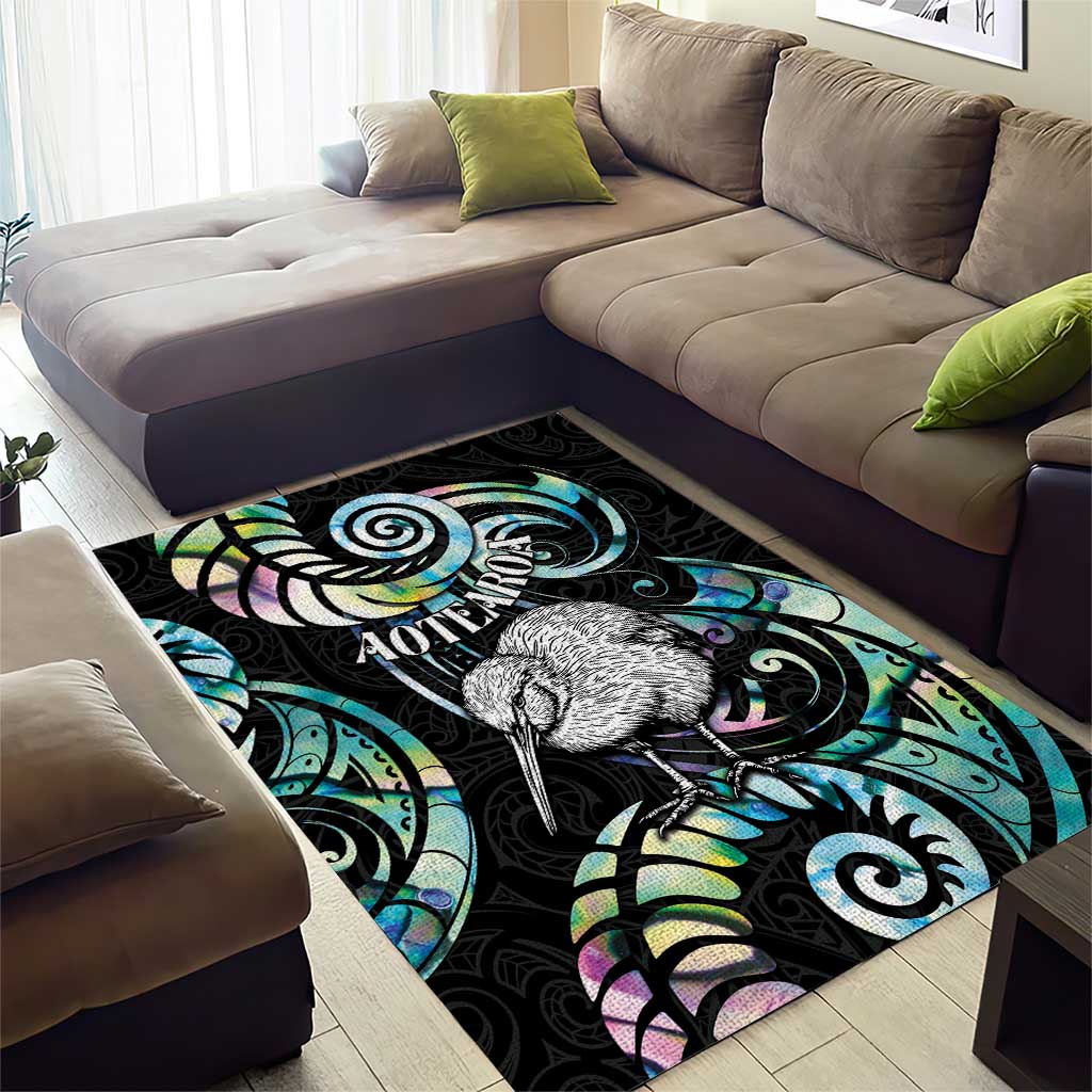 New Zealand Kiwi Bird Area Rug Silver Fern Koru Paua Shell