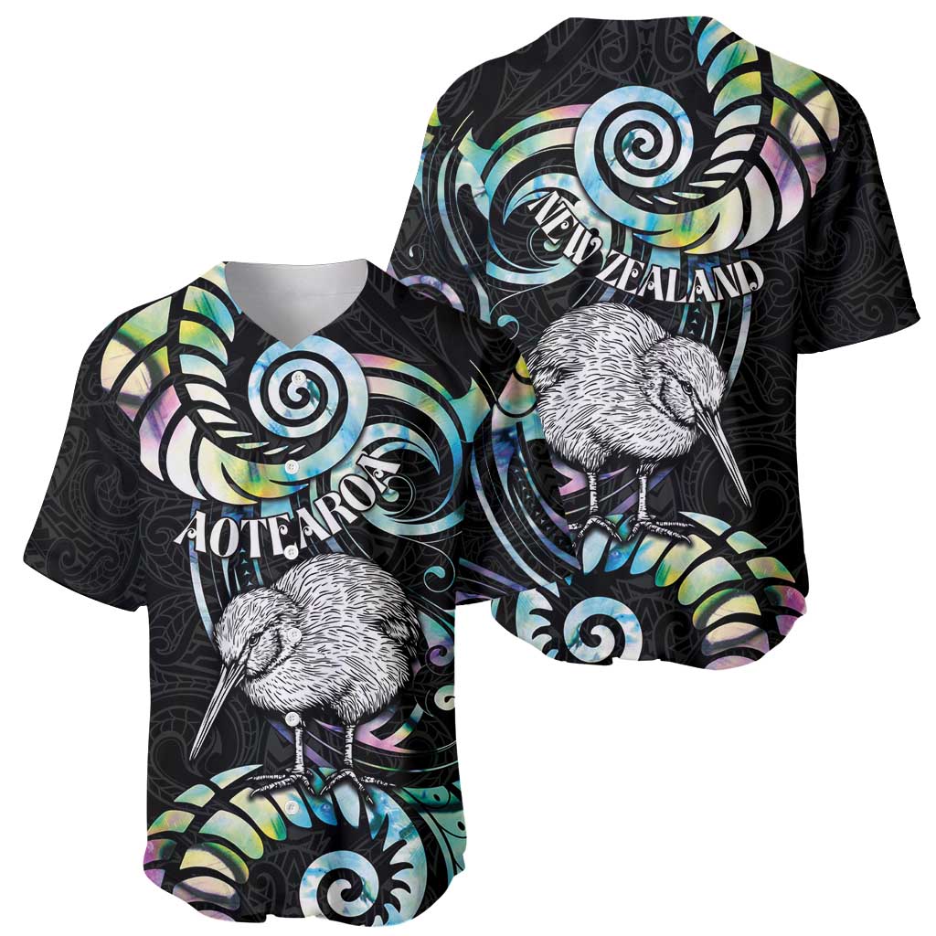 New Zealand Kiwi Bird Baseball Jersey Silver Fern Koru Paua Shell