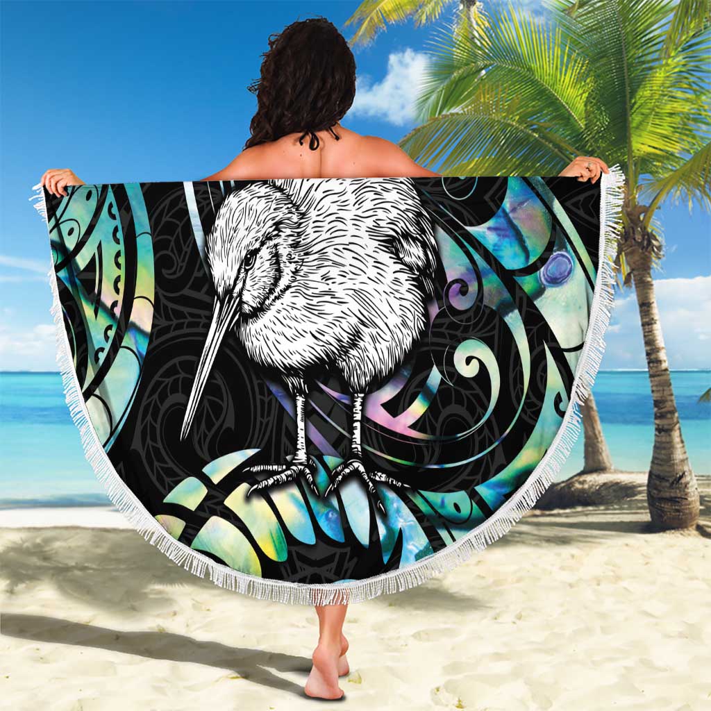 New Zealand Kiwi Bird Beach Blanket Silver Fern Koru Paua Shell
