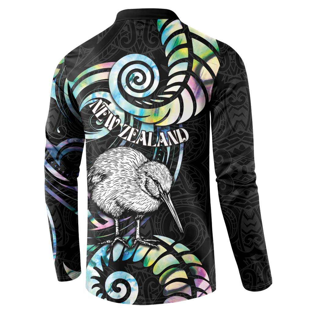New Zealand Kiwi Bird Button Sweatshirt Silver Fern Koru Paua Shell