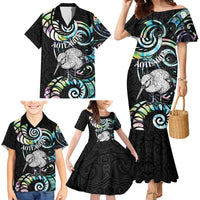 New Zealand Kiwi Bird Family Matching Mermaid Dress and Hawaiian Shirt Silver Fern Koru Paua Shell