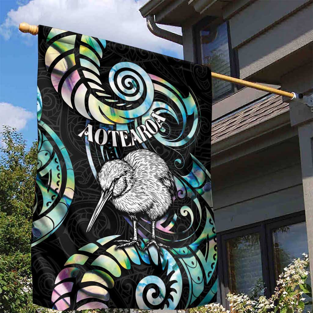 New Zealand Kiwi Bird Garden Flag Silver Fern Koru Paua Shell