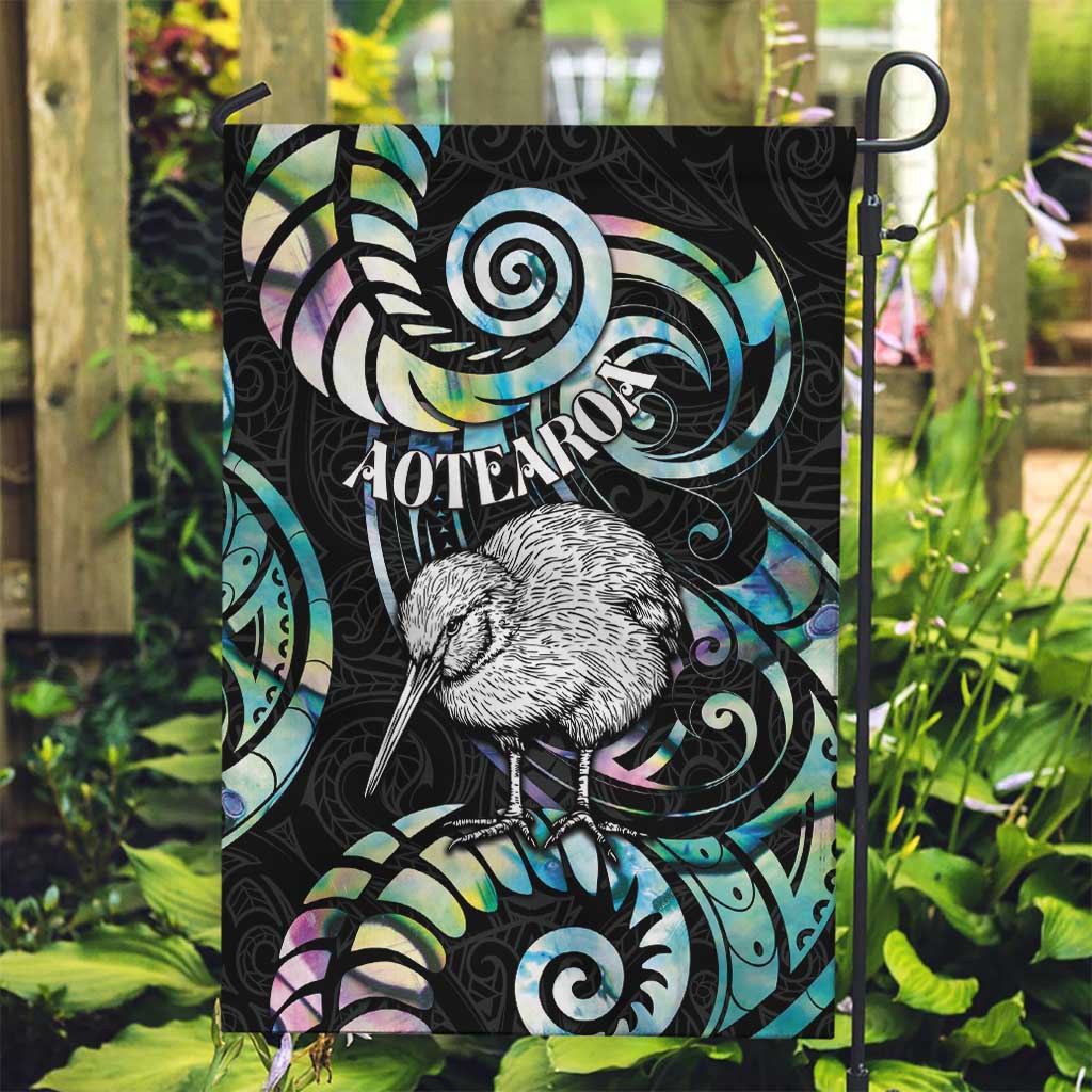 New Zealand Kiwi Bird Garden Flag Silver Fern Koru Paua Shell