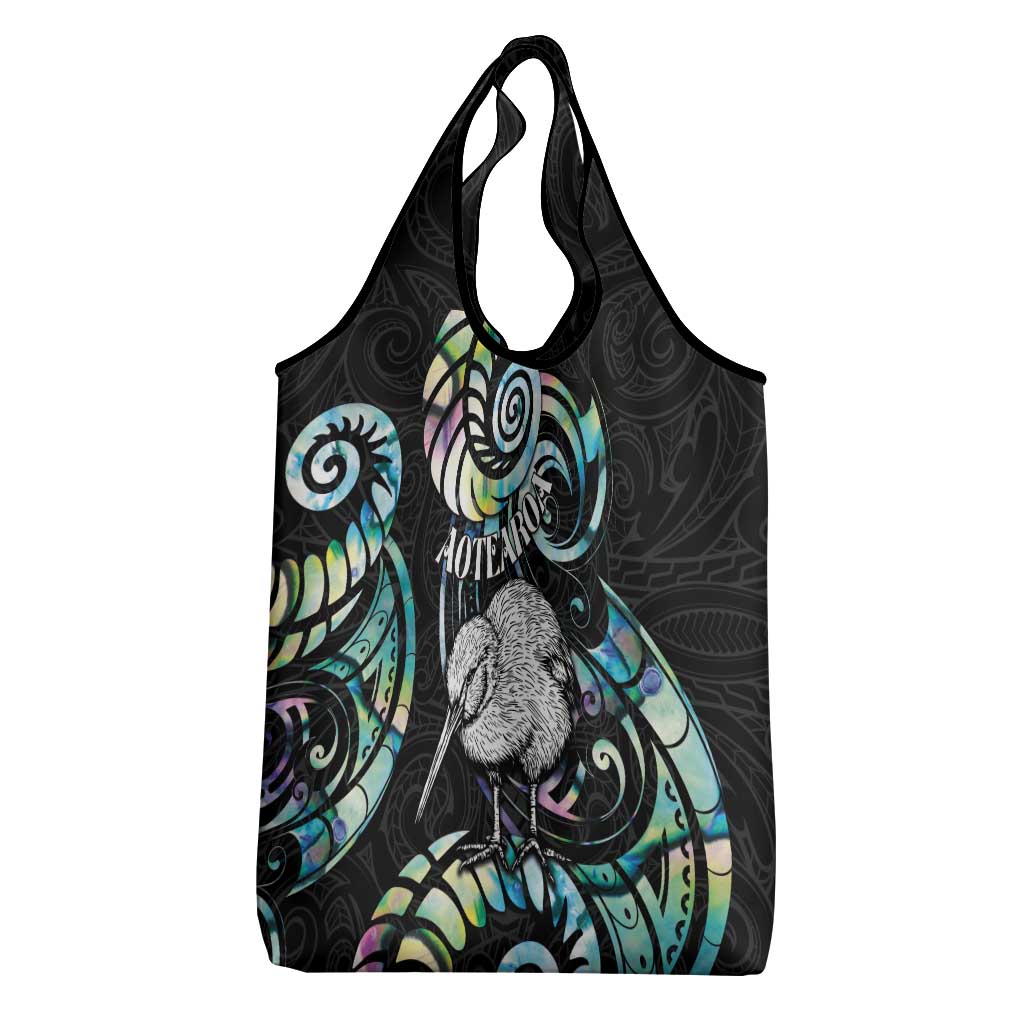 New Zealand Kiwi Bird Grocery Bag Silver Fern Koru Paua Shell