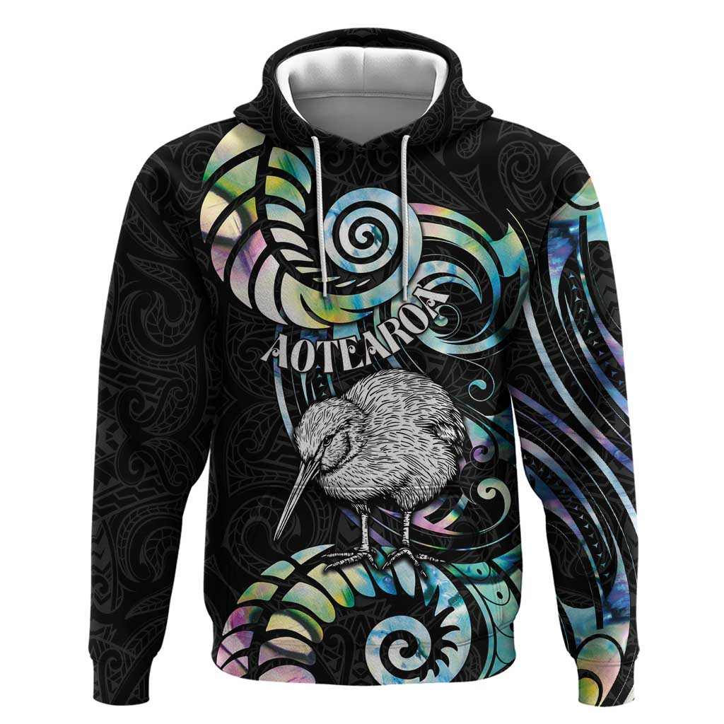 New Zealand Kiwi Bird Hoodie Silver Fern Koru Paua Shell