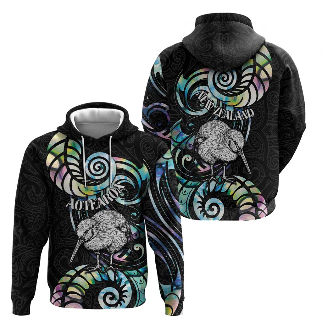 New Zealand Kiwi Bird Hoodie Silver Fern Koru Paua Shell