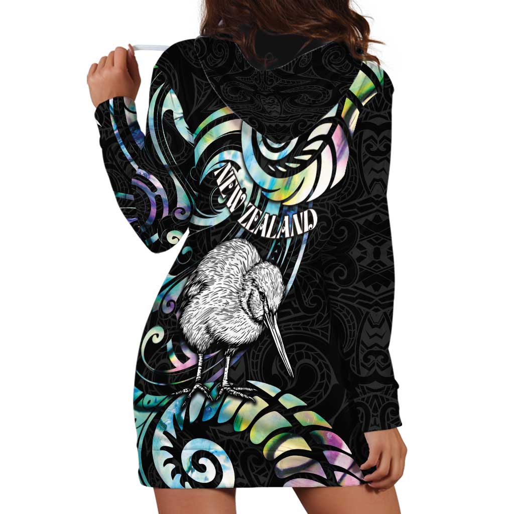 New Zealand Kiwi Bird Hoodie Dress Silver Fern Koru Paua Shell