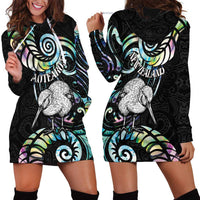New Zealand Kiwi Bird Hoodie Dress Silver Fern Koru Paua Shell