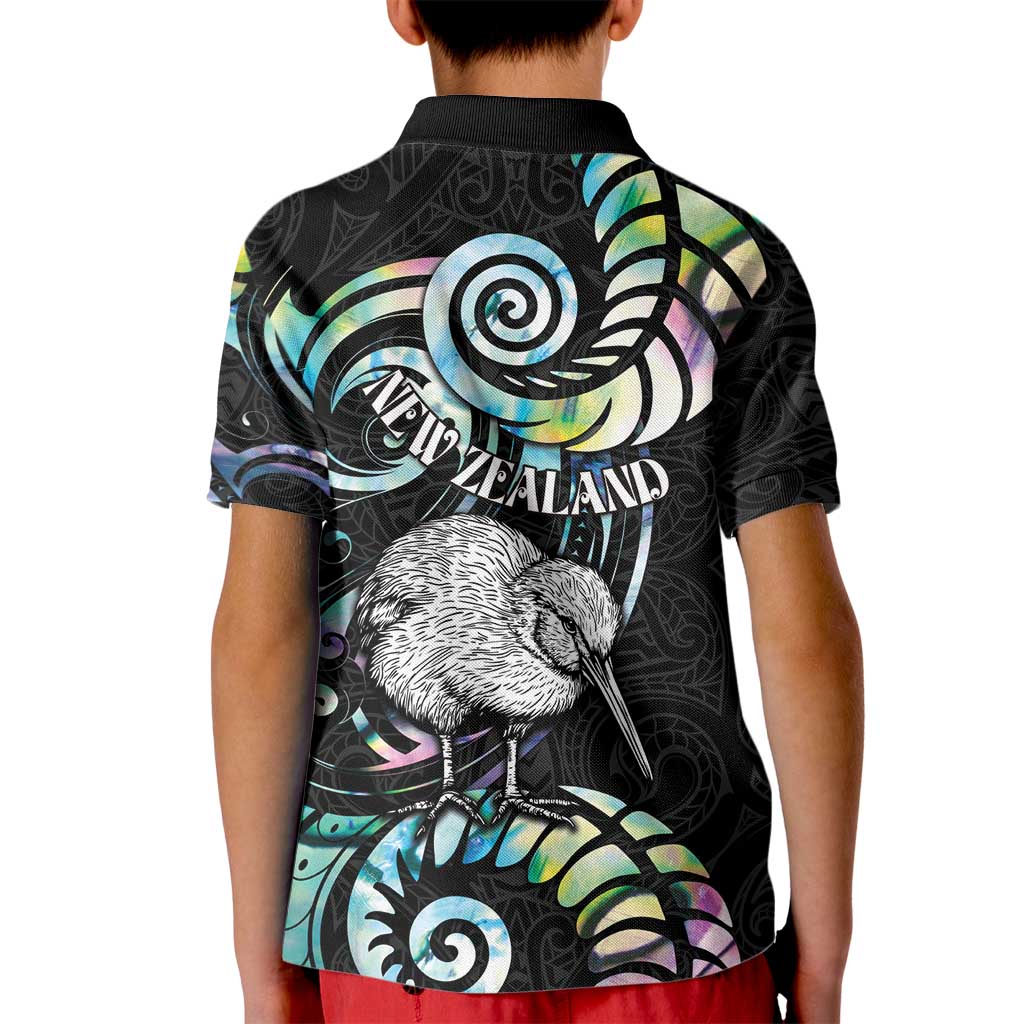 New Zealand Kiwi Bird Kid Polo Shirt Silver Fern Koru Paua Shell