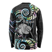 New Zealand Kiwi Bird Long Sleeve Shirt Silver Fern Koru Paua Shell