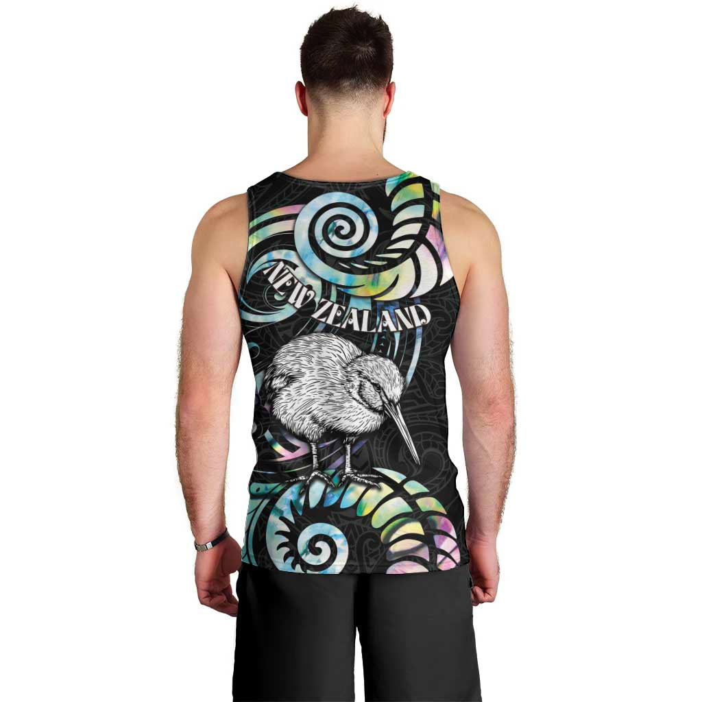 New Zealand Kiwi Bird Men Tank Top Silver Fern Koru Paua Shell