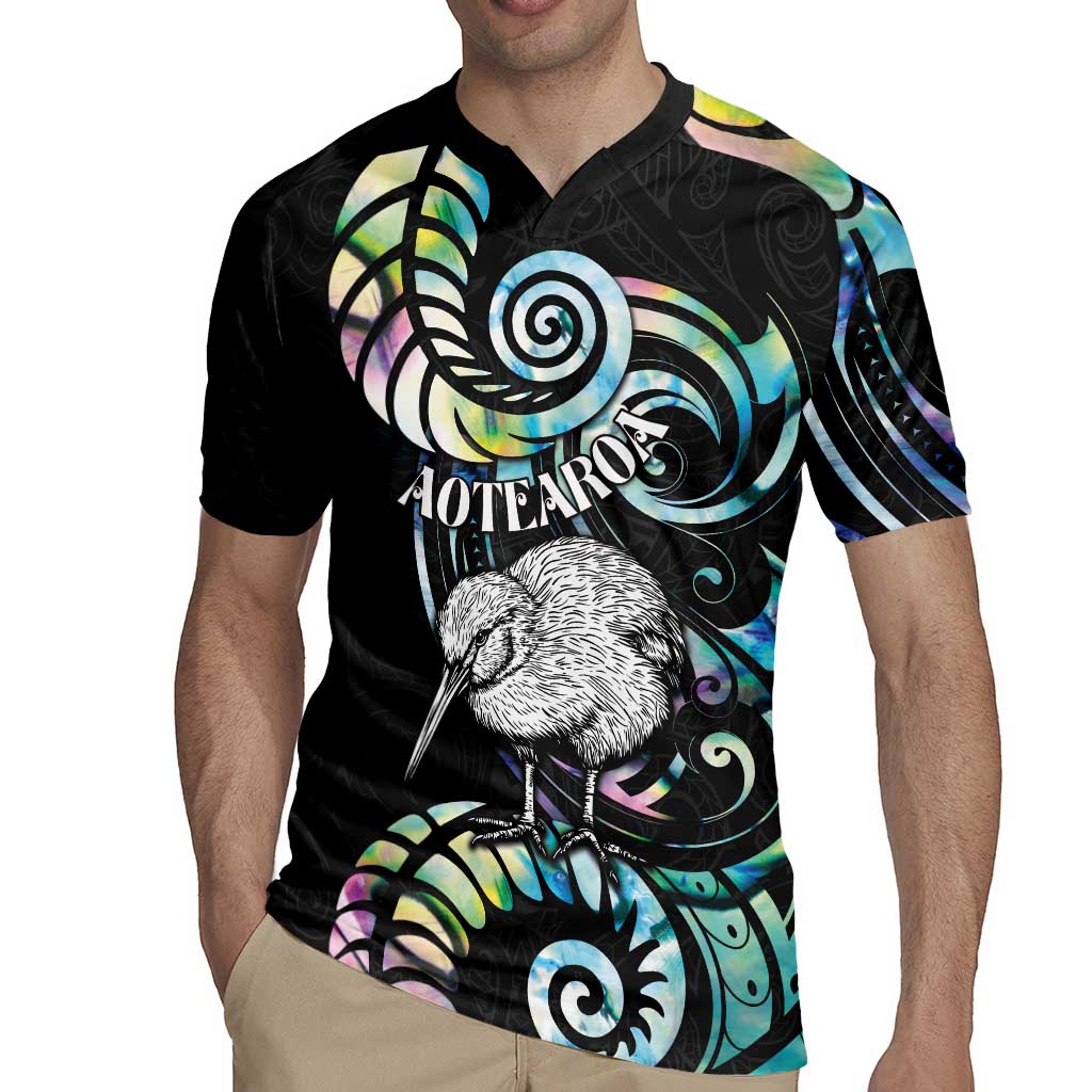 New Zealand Kiwi Bird Rugby Jersey Silver Fern Koru Paua Shell