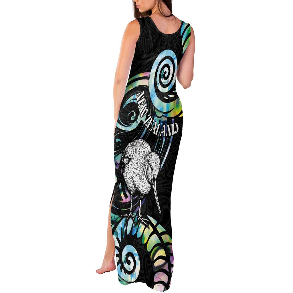 New Zealand Kiwi Bird Tank Maxi Dress Silver Fern Koru Paua Shell
