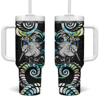 New Zealand Kiwi Bird Tumbler With Handle Silver Fern Koru Paua Shell