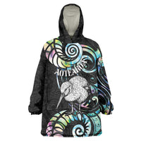 New Zealand Kiwi Bird Wearable Blanket Hoodie Silver Fern Koru Paua Shell