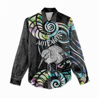 New Zealand Kiwi Bird Women Casual Shirt Silver Fern Koru Paua Shell